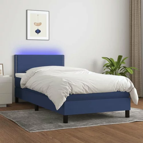  Box spring postelja z vzmetnico LED modra 90x200 cm blago, (20726180)