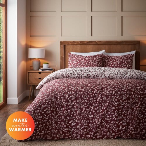 Catherine Lansfield Rdeča enojna flanelna posteljnina 135x200 cm Grace Floral Leaf &amp;ndash; Slike