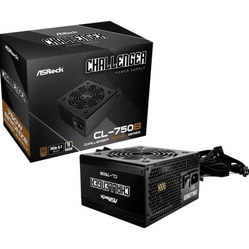 AsRock PSU 750W, CL-750BChallenger,12cm fan,80+ BronzePCIe 5.1 Ready, 24pin Sleeved Slike