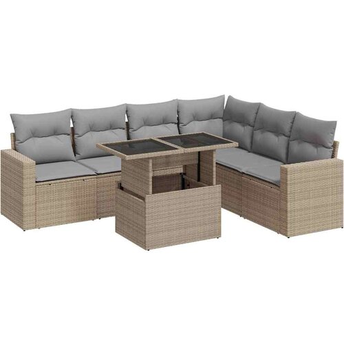 VidaXL 7-dijelni set vrtnih sofa od poliratana s jastucima bež Slike