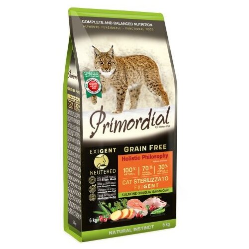 MisterPet Mister Pet Primordial Cat Adult Exigent Sterilised Losos &amp;amp; Prepelica 2kg Slike