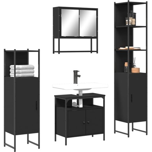  The Living Store Kopalniško pohištvo 4 kosi črne barve inženirski les - Komplet Kopalniškega Pohištva, (21442304) Cene