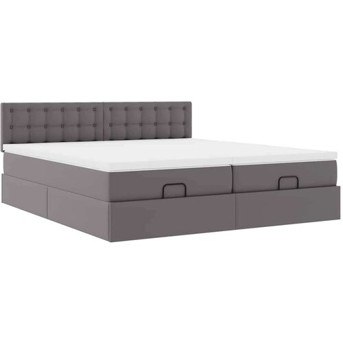 VidaXL otomanski okvir kreveta s madracima sivi 200x200cm umjetna koža Slike