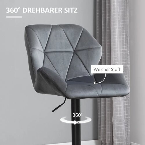 Set od 2 barske stolice tapecirane metalni okvir naslon bar&amp;scaron;unasti izgled podesiva visina 360&amp;deg; Slike