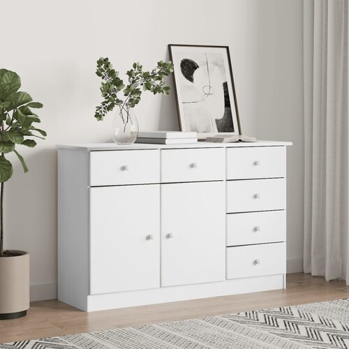 VidaXL Komoda ALTA bela 112x35x73 cm trdna borovina Slike