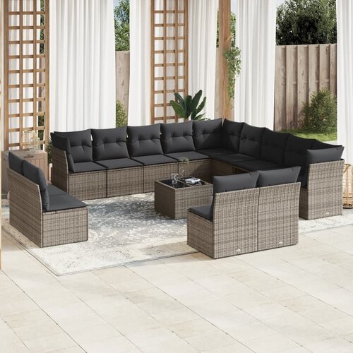 VidaXL 14-dijelni set vrtnih sofa od poliratana s jastucima sivi Slike