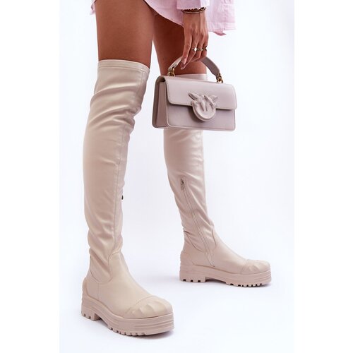 Kesi High zippered boots beige bagpipes Slike