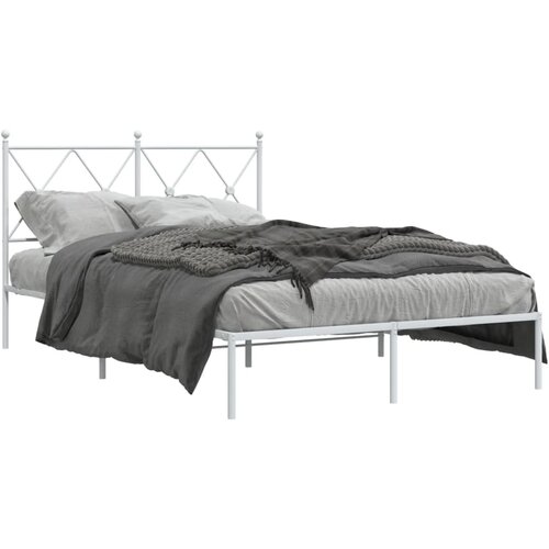 vidaXL Kovinski posteljni okvir z vzglavjem bel 120x190 cm Cene