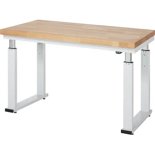 RAU Delovna miza z električno nastavitvijo višine, masivna bukovina, nosilnost 600 kg, ŠxG 1250 x 700 mm