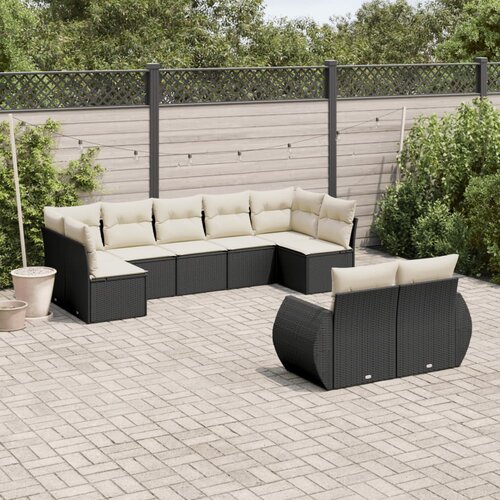  9-dijelni set vrtnih sofa s jastucima crni od poliratana Crna 71 x 62 x 69 cm Slike