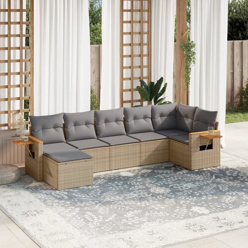 vidaXL 7-dijelni set vrtnih sofa od poliratana s jastucima bež Cijene