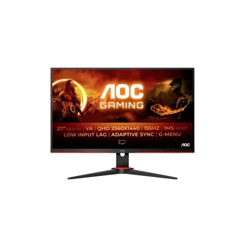 AOC Q27G2E/BK ekran za igranje Energetska učinkovitost 2021 F (A - G) 68.6 cm (27 palac) 2560 x 1440 piksel 16:9 1 ms slušalice (3.5 mm jack), DisplayPort, HDMI™ VA LCD