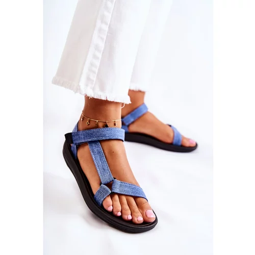 Kesi Classic Women's Sandals With Velcro Blue Kalla