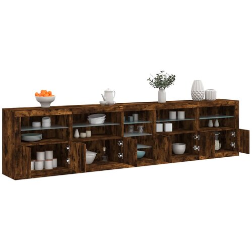  Komoda s LED svjetlima boja dimljenog hrasta 283x37x67 cm Slike