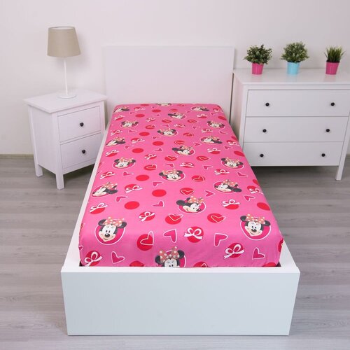Jerry Fabrics Rožnata napenjalna bombažna otro&amp;scaron;ka rjuha 90x200 cm Minnie &amp;quot;Hearts&amp;quot; &amp;ndash; Slike