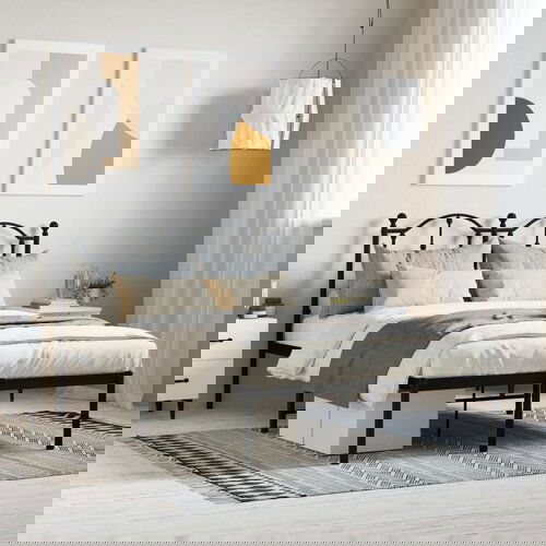 VidaXL Metalni okvir za krevet s uzglavljem crni 120x200 cm Slike
