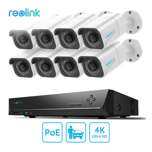 Reolink RLK16-800B8-A varnostni komplet, 1x NVR snemalna enota (4TB) + 8x IP kamera B800, zaznavanje gibanja / oseb / vozil, 4K Ultra HD, IR LED luči, snemanje zvoka, aplikacija, IP66 vodoodpornost