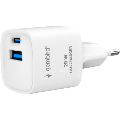  USB punjač 1xType-C + 1xUSB-A fast charger, 20W, white, GEMBIRD, TA-UC-PDQC20-W-01 Cene