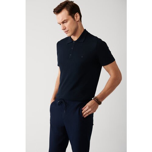 Avva Men's Navy Blue Cotton Polo Neck Standard Fit Normal Cut Thin Knitwear T-shirt Cene