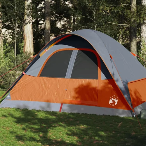 vidaXL Družinski šotor za 6 oseb siv in oranžen vodoodporen