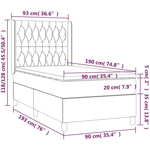Box spring krevet s madracem svjetlosivi 90x190 cm bar&amp;scaron;unasti Slike