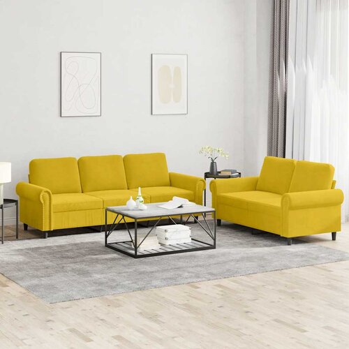  2-dijelni set sofa s jastucima žuti baršunasti Cene