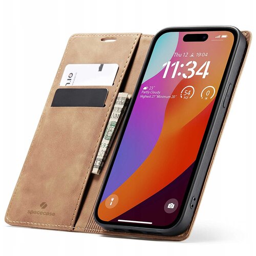 Spacecase OVITEK WALLET ZA IPHONE 15 PRO HOLSTER RJAV USNJEN, (21963719) Cene