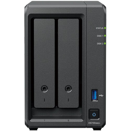 Unknown synology DS725neo+, tower, 2-BAY, cpu amd ryzen R1600 2 core2.6 (base) / 3.1 (turbo) ghz, 4 gb DDR4 non-ecc sodimm, 1x RJ-45 2.5GbE lan, 1x RJ-45 1GbE lan, 1x usb 3.2 gen 1, 1x usb type-c expansion port, 1.51 kg, 3y warranty Cene