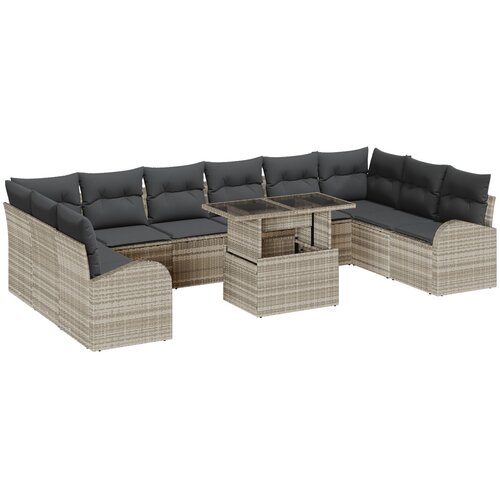 vidaXL 11-dijelni vrtni sofa set s jastučićima svjetlosiva poli ratan, 2-sjedna vrtna sofa sa skladištem i jastučićima svjetlosiva poli ratan Cene