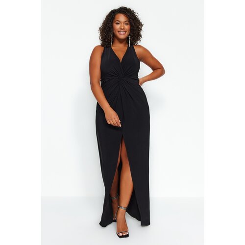 Trendyol Curve Black Straight Shift Midi Knit Plus Size Dress Slike