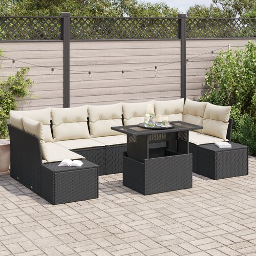 VidaXL Vrtni set sofa 8 komada Crna Ratan Vrtni set sofa Pravokutni Slike