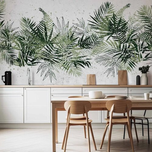 Foto tapeta - Jungle and green plume - large tropical leaves on a white background 150x105 Cene