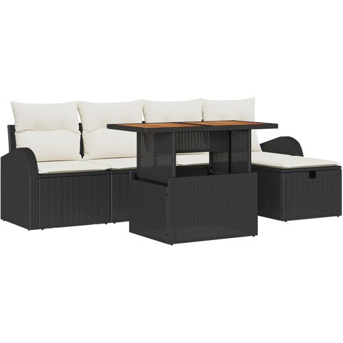 vidaXL 6-dijelni vrtni sofa set s jastučićima crni poli ratan, dvosed vrtna sofa s pohranom i jastučićima crni poli ratan Cijene