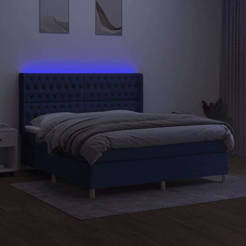  Krevet box spring s madracem LED plavi 180x200 cm od tkanine Slike