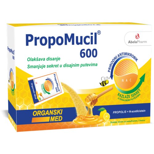 PropoMucil 600, organski med, limun, prašak za pripremu napitka, 5 kesica Slike