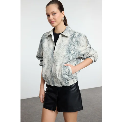 Trendyol Beige Snake Print Denim Jacket