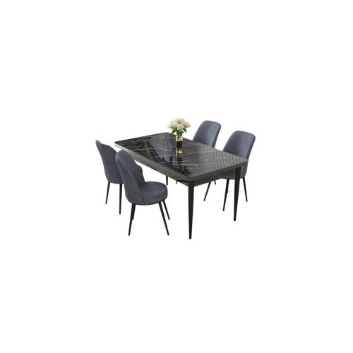 Hanah home nil - black marble, fume black marblefume dining table &amp;amp; chairs set (5 pieces) Slike