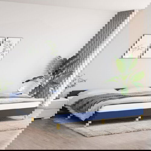 The Living Store Posteljni okvir z vzglavjem moder 200x200 cm blago - Posteljni Okvir Z Vzglavjem, (21524981) Slike