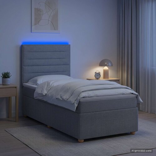  LED okvir za krevet s madracem Svjetlosiva 80 x 200 cm Tkanina Cene