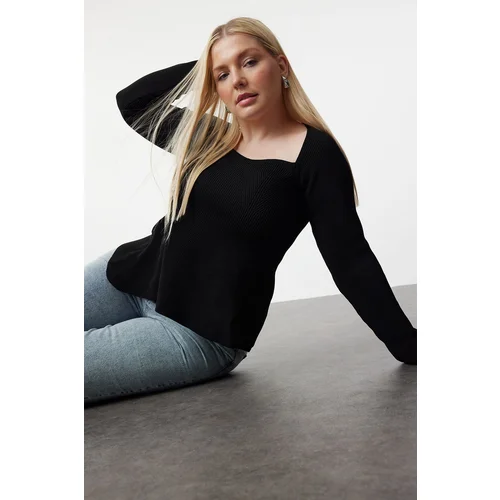 Trendyol Curve Black Sweetheart Neckline Ribbed Knitwear Sweater