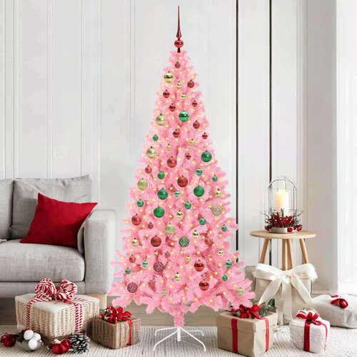 vidaXL Božično drevo med 300 LED z stojalom Roza 180 cm PVC Cene