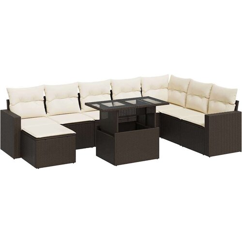 vidaXL 9-dijelni set vrtnih sofa s jastucima poliratan smeđi Cijene