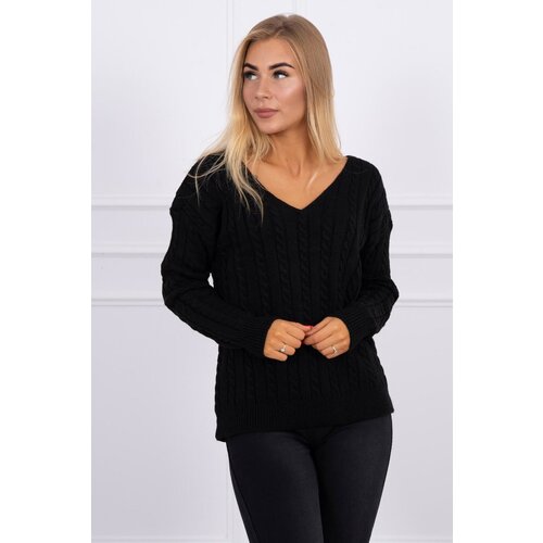 Kesi Black knitted sweater with a V-neck Slike