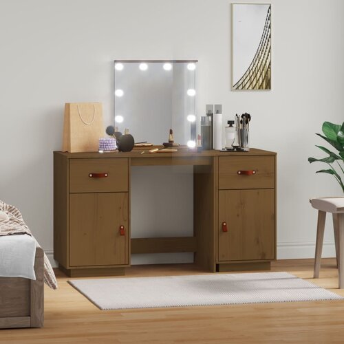 The Living Store Komplet toaletne mizice z LED lučkami medeno rjava borovina - Komplet Toaletnih Mizic, (21671129) Cene