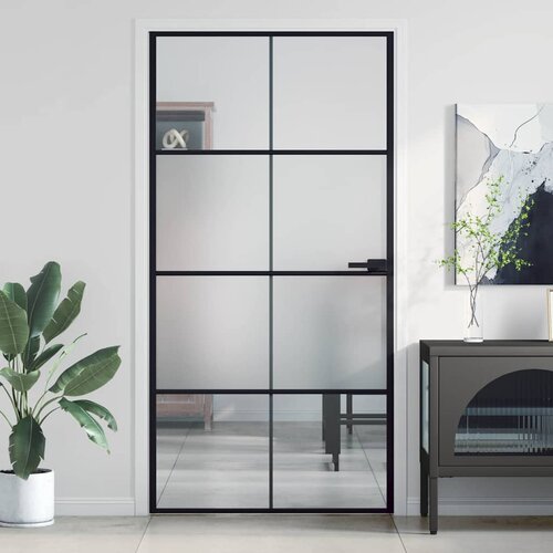 Sobna vrata tanka crna 102,5x201,5 cm kaljeno staklo i aluminij Cijene