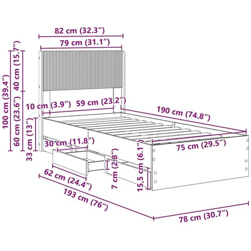  Okvir za krevet s pohranom i uzglavljem Hrast sonoma - Hrast sonoma 75 x 190 cm Slike