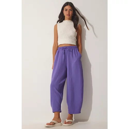 Happiness İstanbul Women's Purple Pocket Linen Viscose Baggy Pants