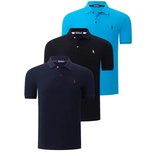 Dewberry TRIPLE SET T8561 MEN'S T-SHIRT-BLACK-NAVY-BLUE