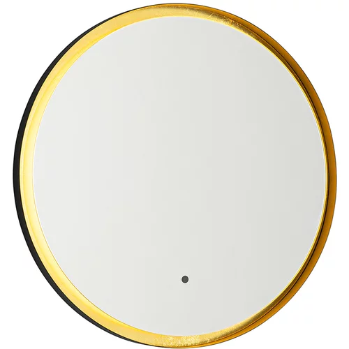 QAZQA Kopalniško ogledalo črno z zlato, vključno z LED in zatemnitvijo na dotik - Pim