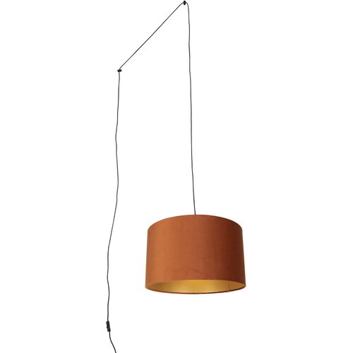QAZQA Hanglamp zwart met stekker en oranje kap met gouden binnenkant 35cm - Cavalux Cene
